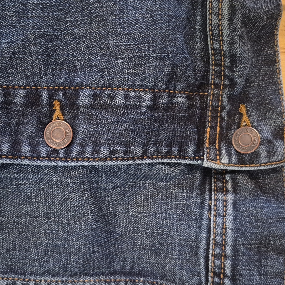 Old Navy Denim Blue Jean Jacket Pockets With Sunflower Detail On Back Cotton XL - Picture 3 of 13